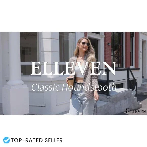 Plaid Blazer with Embroidered Collar Houndstooth Business Casual Office Jacket - Picture 7 of 7